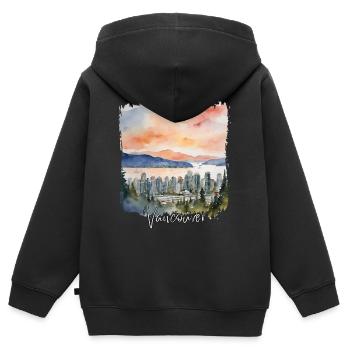 Vancouver Watercolor, Vancouver Canada - Sweat Premium à capuche zippé enfant bio - noir - Dos - AI Model Kid Male (0cm)