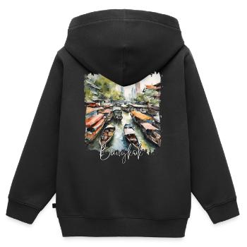 Aquarell von Bangkok, Bangkok, Thailand - Kinder Premium Organic Zip Hoodie - Schwarz - Hinten - AI Model Kid Male (0cm)