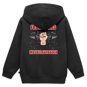 Weihnachten FRÖHLICHES MUSKELAUFBAUEN Lustig - Kinder Premium Organic Zip Hoodie - Schwarz - Hinten - AI Model Kid Male (0cm)