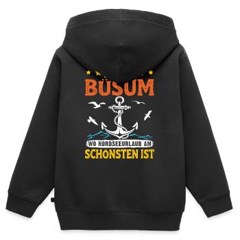Nordsee MEIN BÜSUM WO NORDSEE URLAUB AM SCHÖNSTEN - Kinder Premium Organic Zip Hoodie - Schwarz - Hinten - AI Model Kid Male (0cm)