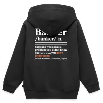 Banker Rätsel Typo Shirt - Kinder Premium Organic Zip Hoodie - Schwarz - Hinten - AI Model Kid Male (0cm)