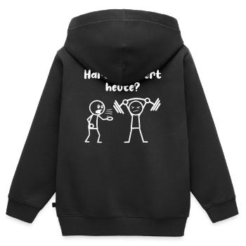 Strichmännchen PAUSE FÜR DIE MUSKELN Lustig - Kinder Premium Organic Zip Hoodie - Schwarz - Hinten - AI Model Kid Male (0cm)