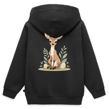 Rehkitz im Frühling mit Blättern - Kinder Premium Organic Zip Hoodie - Schwarz - Hinten - AI Model Kid Male (0cm)