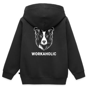 Workaholic Border Collie - Kinder Premium Organic Zip Hoodie - Schwarz - Hinten - AI Model Kid Male (0cm)