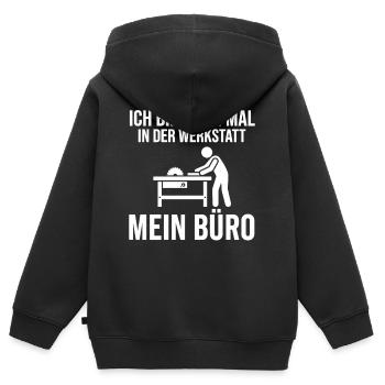 Je serai à l’atelier, dans mon bureau - Sweat Premium à capuche zippé enfant bio - noir - Dos - AI Model Kid Male (0cm)