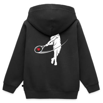 Tennis Silhouette Herz im Schläger Motiv - Kinder Premium Organic Zip Hoodie - Schwarz - Hinten - AI Model Kid Male (0cm)
