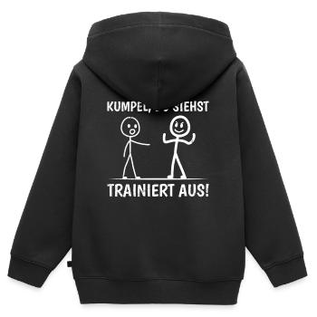 Strichmännchen KUMPEL DU SIEHST TRAINIERT AUS - Kinder Premium Organic Zip Hoodie - Schwarz - Hinten - AI Model Kid Male (0cm)
