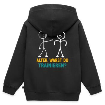 Strichmännchen WARST DU TRAINIEREN LUSTIG - Kinder Premium Organic Zip Hoodie - Schwarz - Hinten - AI Model Kid Male (0cm)