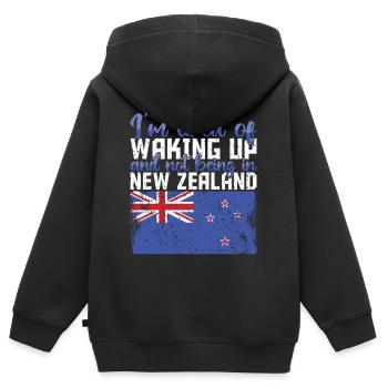 Müde vom Aufwachen ohne Neuseeland zu sein - Kinder Premium Organic Zip Hoodie - Schwarz - Hinten - AI Model Kid Male (0cm)