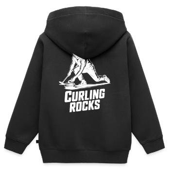 Curling Rocks Winter Sports Silhouette Man - Sweat Premium à capuche zippé enfant bio - noir - Dos - AI Model Kid Male (0cm)
