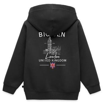 Big Ben London Skyline - Sweat Premium à capuche zippé enfant bio - noir - Dos - AI Model Kid Male (0cm)