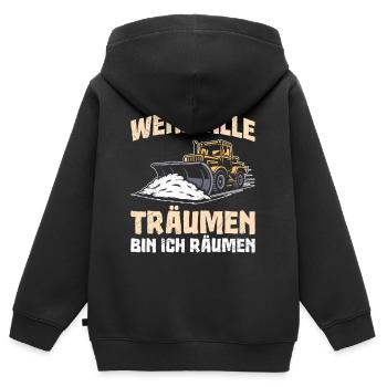Schneeräumer WENN ALLE TRÄUMEN BIN ICH RÄUMEN - Kinder Premium Organic Zip Hoodie - Schwarz - Hinten - AI Model Kid Male (0cm)
