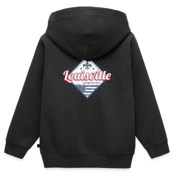 Louisville Stadt Kentucky Vereinigte Staaten USA - Kinder Premium Organic Zip Hoodie - Schwarz - Hinten - AI Model Kid Male (0cm)