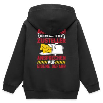 Briefträger ACHTUNG ÜBERARBEITETER ZUSTELLER - Kinder Premium Organic Zip Hoodie - Schwarz - Hinten - AI Model Kid Male (0cm)
