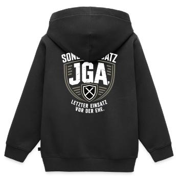Sondereinsatz JGA – Letzter Einsatz vor der Ehe - Kinder Premium Organic Zip Hoodie - Schwarz - Hinten - AI Model Kid Male (0cm)