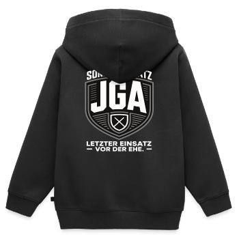 Sondereinsatz JGA – Letzter Einsatz vor der Ehe - Kinder Premium Organic Zip Hoodie - Schwarz - Hinten - AI Model Kid Male (0cm)
