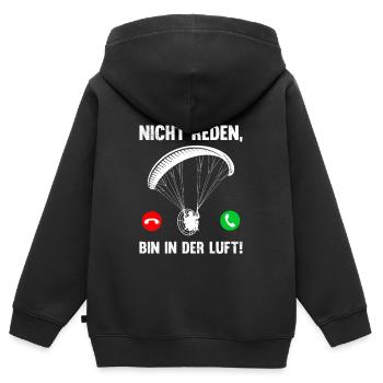 Motorschirm KANN NICHT REDEN BIN IN DER LUFT - Kinder Premium Organic Zip Hoodie - Schwarz - Hinten - AI Model Kid Male (0cm)