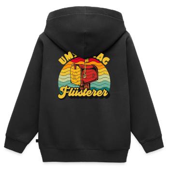 Briefträger UMSCHLAG FLÜTERER LUSTIG - Kinder Premium Organic Zip Hoodie - Schwarz - Hinten - AI Model Kid Male (0cm)