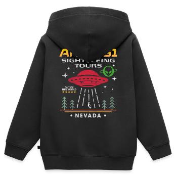 Visites touristiques de la zone 51 - Sweat Premium à capuche zippé enfant bio - noir - Dos - AI Model Kid Male (0cm)