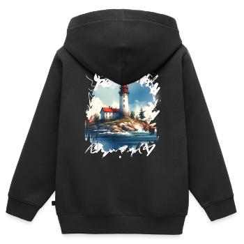 phare - Sweat Premium à capuche zippé enfant bio - noir - Dos - AI Model Kid Male (0cm)