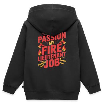 Lieutenant de pompier, ma passion, mon officier de secours incendie. - Sweat Premium à capuche zippé enfant bio - noir - Dos - AI Model Kid Male (0cm)