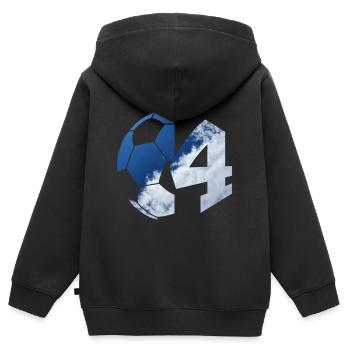 NON. 4 FOOTBALLEUR NUMÉRO 4 FOOTBALL 4E ANNIVERSAIRE - Sweat Premium à capuche zippé enfant bio - noir - Dos - AI Model Kid Male (0cm)