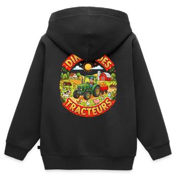 Tracteur enfant tracteur humour ferme campagne - Sweat Premium à capuche zippé enfant bio - noir - Dos - AI Model Kid Male (0cm)