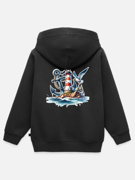 Leuchtturm Anker - Kinder Premium Organic Zip Hoodie - Schwarz