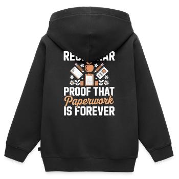 Registrar Proof Paperwork Is Forever - Kids Premium Organic Zip-up Hoodie - black - Back - AI Model Kid Male (0cm)