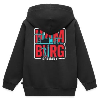 Hamburg Hafen Skyline Kran - Kinder Premium Organic Zip Hoodie - Schwarz - Hinten - AI Model Kid Male (0cm)