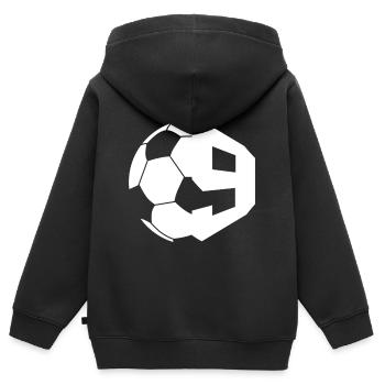 NON. 9E JOUEUR DE FOOTBALL NUMÉRO 9 FOOTBALL 9E ANNIVERSAIRE - Sweat Premium à capuche zippé enfant bio - noir - Dos - AI Model Kid Male (0cm)