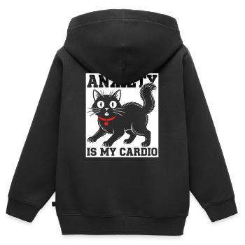 Angst ist mein Cardio Katze - Kinder Premium Organic Zip Hoodie - Schwarz - Hinten - AI Model Kid Male (0cm)