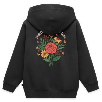 Positive Mind Wild Soul Blumendesign - Kinder Premium Organic Zip Hoodie - Schwarz - Hinten - AI Model Kid Male (0cm)