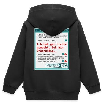 Polizei Protokoll Akte Unschuldig - Kinder Premium Organic Zip Hoodie - Schwarz - Hinten - AI Model Kid Male (0cm)