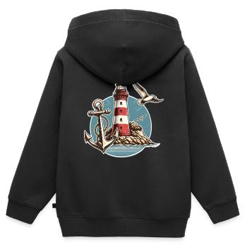 phare - Sweat Premium à capuche zippé enfant bio - noir - Dos - AI Model Kid Male (0cm)