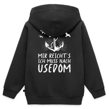 Insel Usedom MIR REICHT'S ICH MUSS NACH USEDOM - Kinder Premium Organic Zip Hoodie - Schwarz - Hinten - AI Model Kid Male (0cm)