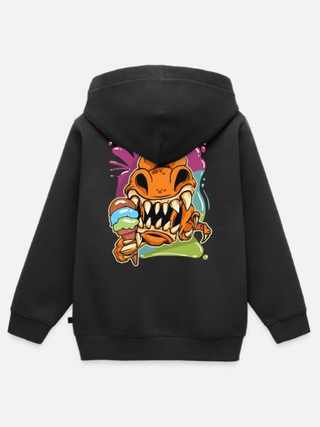 Liebe den T-Rex-Cartoon - Kinder Premium Organic Zip Hoodie - Schwarz