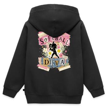 Diva du softball de texte de collage fille - Sweat Premium à capuche zippé enfant bio - noir - Dos - AI Model Kid Male (0cm)