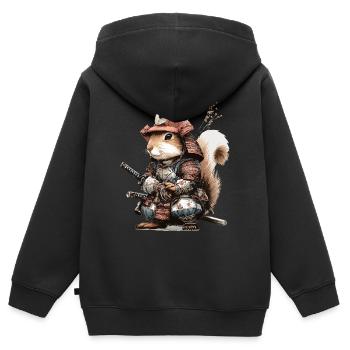 Samouraï Écureuil en armure - Sweat Premium à capuche zippé enfant bio - noir - Dos - AI Model Kid Male (0cm)