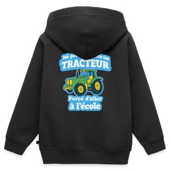 Né Pour Conduire Un Tracteur Humour Enfant - Sweat Premium à capuche zippé enfant bio - noir - Dos - AI Model Kid Male (0cm)