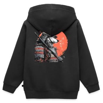 Loup en armure samouraï - Sweat Premium à capuche zippé enfant bio - noir - Dos - AI Model Kid Male (0cm)