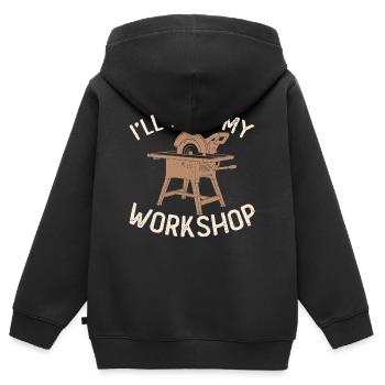 Je reste à l’atelier, atelier artisan - Sweat Premium à capuche zippé enfant bio - noir - Dos - AI Model Kid Male (0cm)