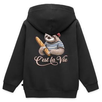 C’est La Vie Shirt mit Faultier und Baguette - Kinder Premium Organic Zip Hoodie - Schwarz - Hinten - AI Model Kid Male (0cm)