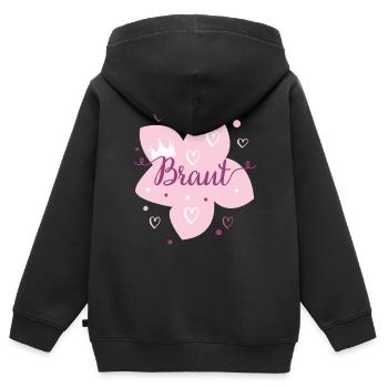 Hochzeit Brat Blüte mit Krone Schriftzug - Kinder Premium Organic Zip Hoodie - Schwarz - Hinten - AI Model Kid Male (0cm)