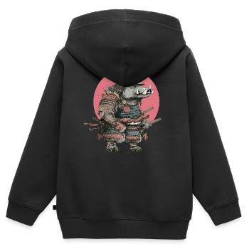 Samouraï sanglier en armure avec blason rose - Sweat Premium à capuche zippé enfant bio - noir - Dos - AI Model Kid Male (0cm)