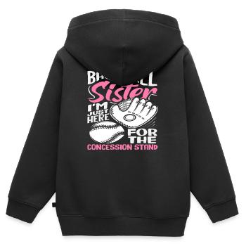 Baseball Schwester Nur hier für den Imbiss - Kinder Premium Organic Zip Hoodie - Schwarz - Hinten - AI Model Kid Male (0cm)