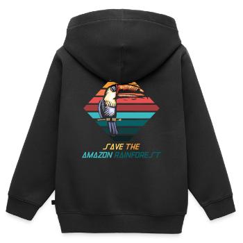 Sava – Sauver la forêt tropicale - Sweat Premium à capuche zippé enfant bio - noir - Dos - AI Model Kid Male (0cm)