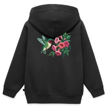 Colibri à gorge rubis florale - Sweat Premium à capuche zippé enfant bio - noir - Dos - AI Model Kid Male (0cm)