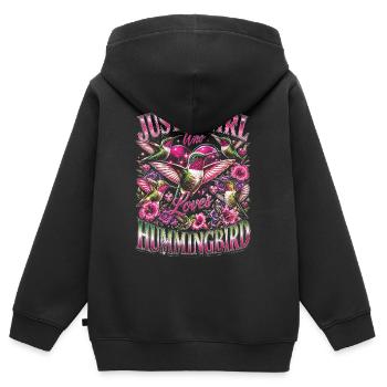 Fille qui aime le colibri à gorge rubis - Sweat Premium à capuche zippé enfant bio - noir - Dos - AI Model Kid Male (0cm)