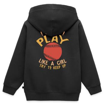 Jouer comme une fille – Puissance du baseball - Sweat Premium à capuche zippé enfant bio - noir - Dos - AI Model Kid Male (0cm)